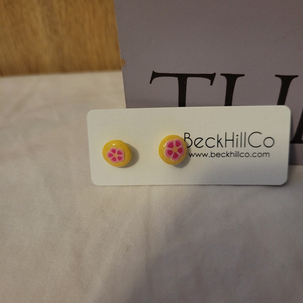 BeckHillCo Yellow and Pink Flower Earrings